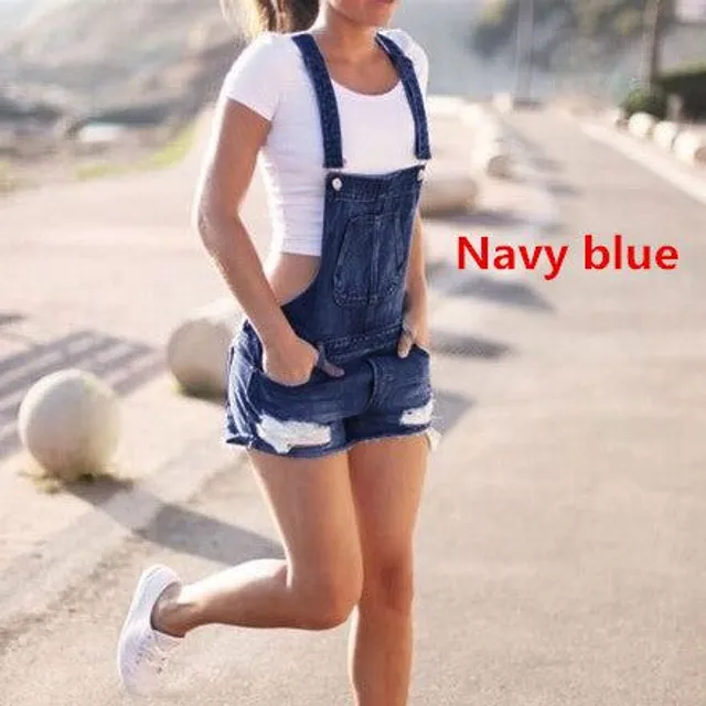 Wardrobe Basics Ripped Denim Shorts Romper Denim Jumpsuit navy-blue l