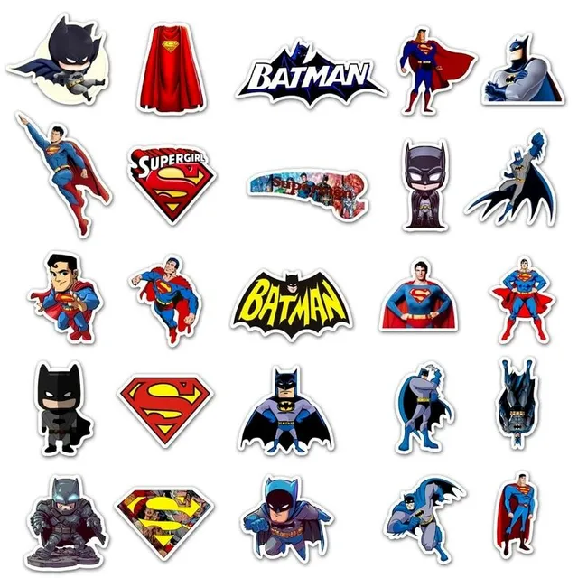 Set of 50 stickers with Batman and Superman theme