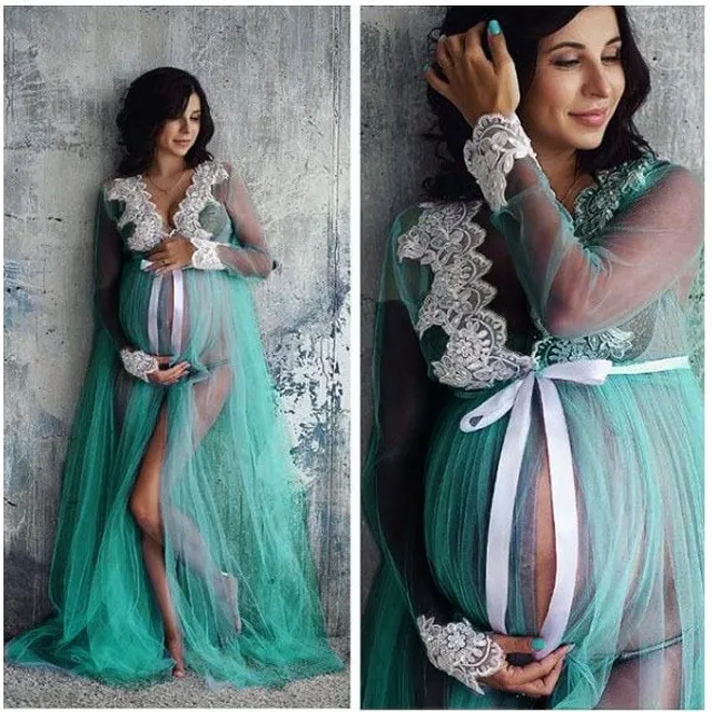 Rochie lungă elegantă pentru gravide green s
