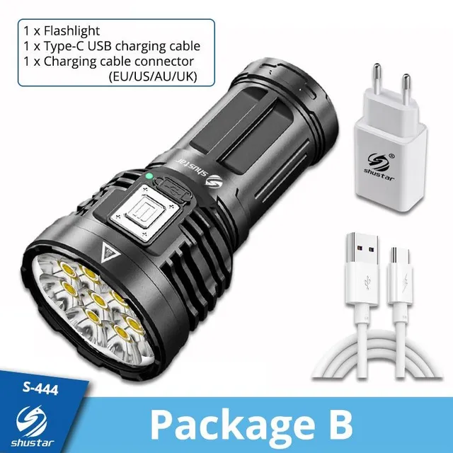 Super jasna, mocna latarka LED, ładowalna, boczne światło COB, 4 tryby świecenia