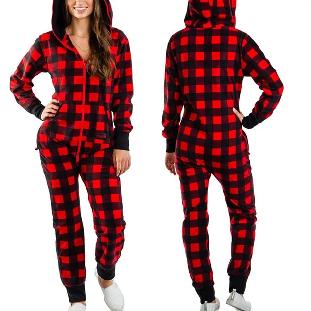 Ladies Christmas jumpsuit with snowman motif and hood