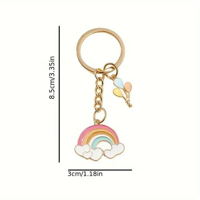 Two metal keychain pendants with rainbow cloud and color balloon