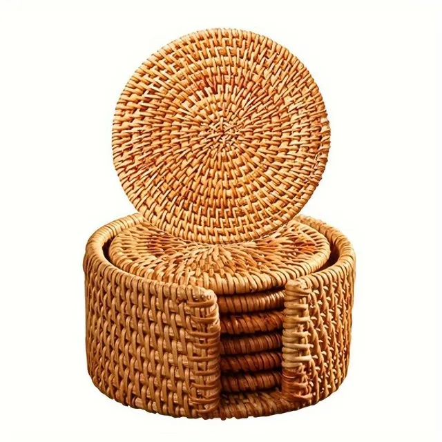 Rattan knitting mug mat with holder and storage box