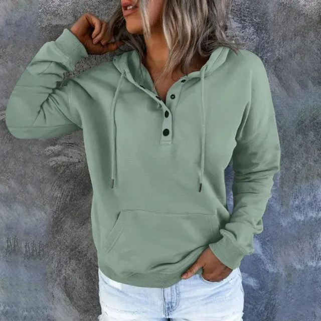 Fashion trendy sweatshirt for women with long sleeves, free, button-on and hooded