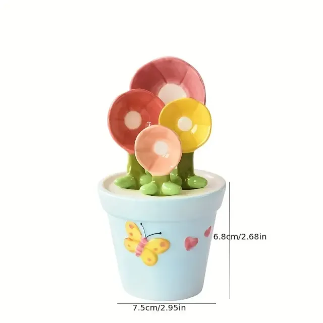 Cute set of ceramic measuring cups with motif butterfly and flower - ideal for baking, desserts & spices