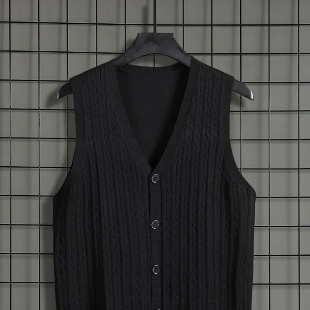 Men's knitted knob vest with high elasticity and elegant appearance, vintage style, neckline in, autumn/winter