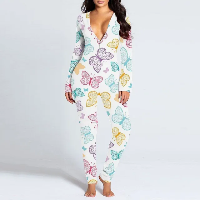 Ladies long sleepsuit - print of beautiful butterflies