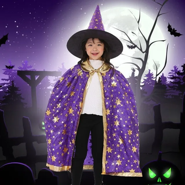 Halloweenský čarodějnický plášť s kloboukem