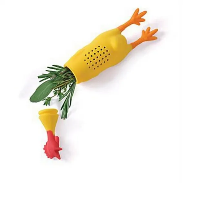 Silicone spice strainer in the shape of a chicken