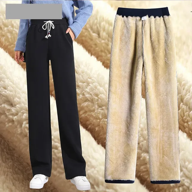 Winter warm wide pants with high waist for women