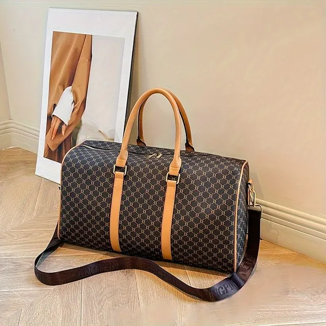 Large capacity travel bag - chessboard pattern, light and universal for hand luggage