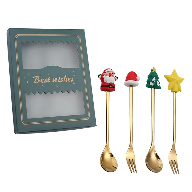 Christmas set teaspoon with fork 4 pcs