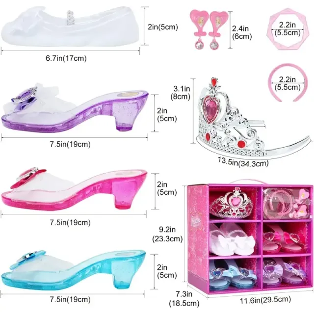 Princess Set of Decorating Shoes Girl's Shoes Playing Role Playing Toys Heroes Set of Jewelry Gift Set Set of 4 pairs of shoes Collection of crown earrings and bracelets Tiara for girls aged 3-6 years