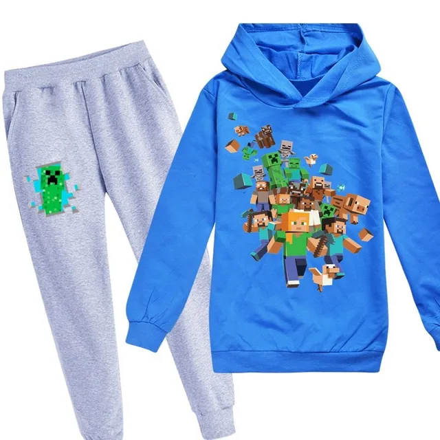 Stylish tracksuit with the motif of the computer game Minecraft blue gray 2 - 3 roky