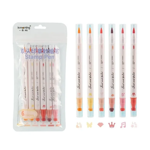 Modern trendy color set of favourite markers with stamp 2v1 - 6 colors