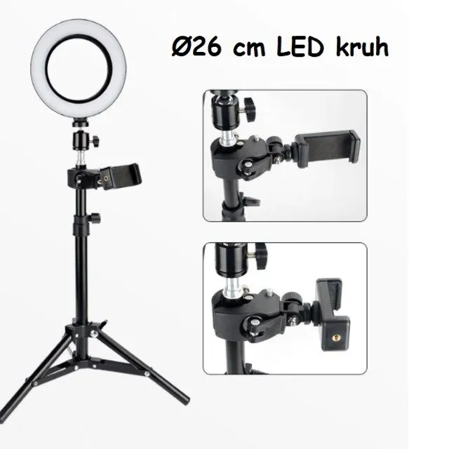 Circular photo light with tripod and phone holder