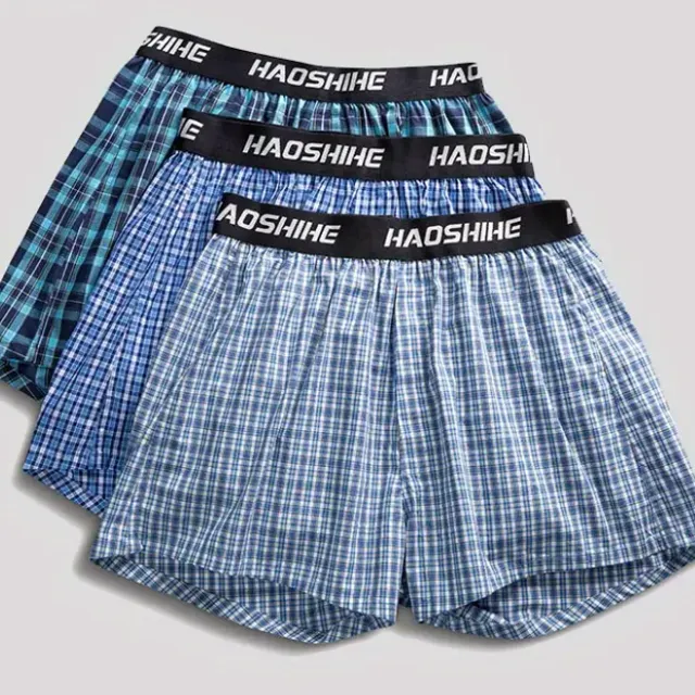 Men's plaid boxers (3 pcs) - random colours, breathable and comfortable for everyday wear