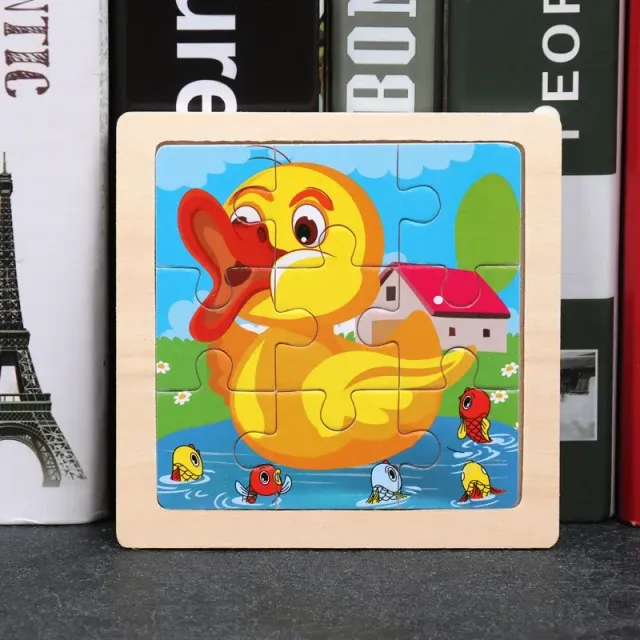 Drevené puzzle pre deti 11x11 cm: Vozidlá, Domáce zvieratá, Karikatúry, Montessori vyučovacie hračky pre deti