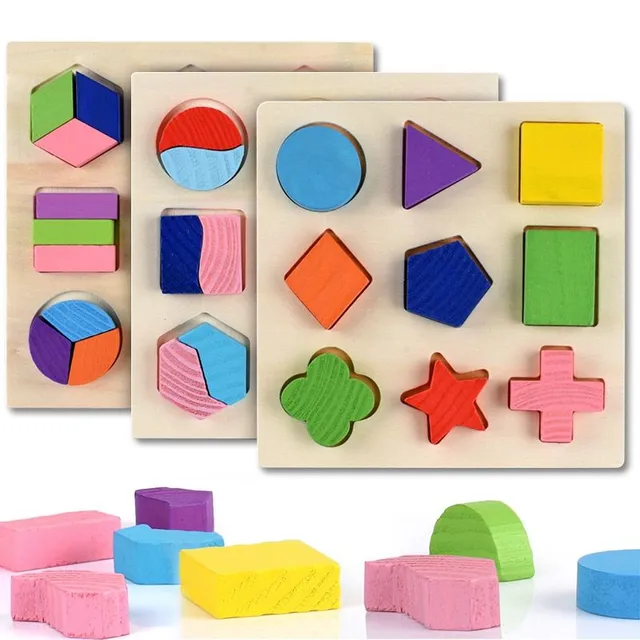 Puzzle Montessori din lemn pentru copii - forme geometrice