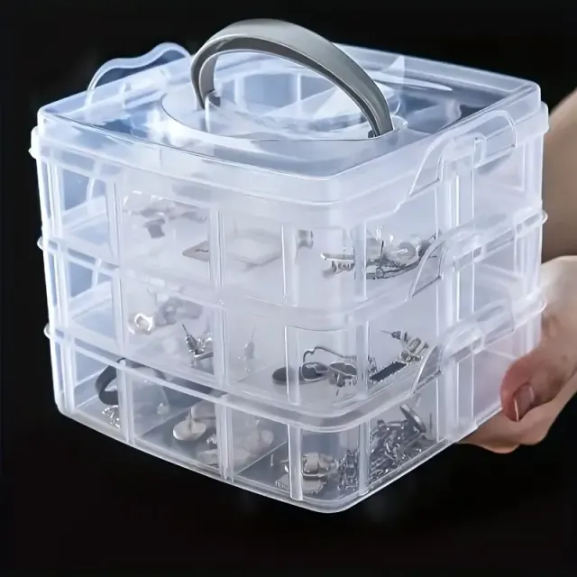1ks 3-Tier 18-Grid Transparentné nastaviteľné skladacie plastové úložisko pre organizačné hračky, šperky a príslušenstvo