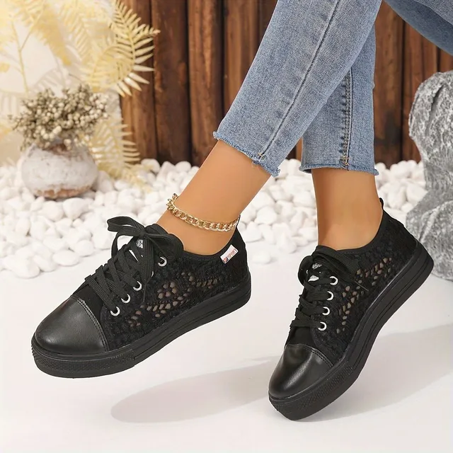 Women's platform sneakers with lace lining, round toe, low skate shoes, leisure shoes