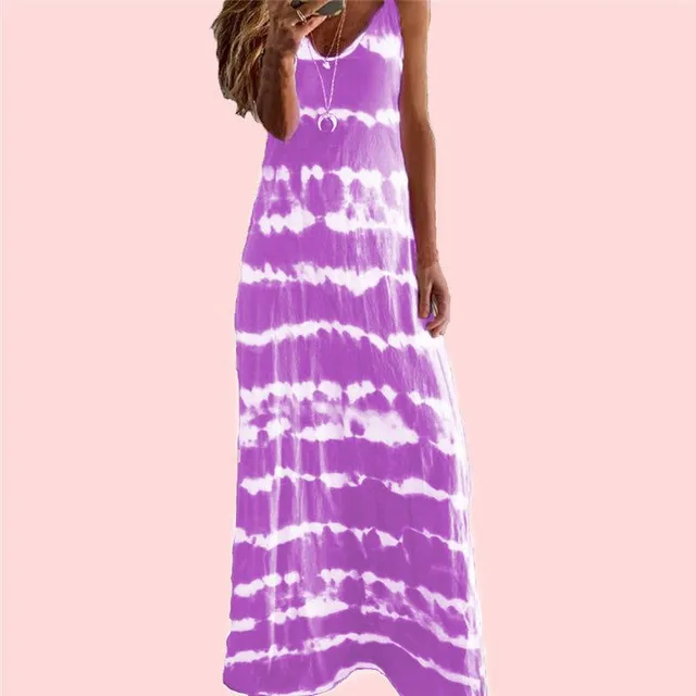 Casual Shift V-neck Sleeveless Cotton Tie-Dye Długa sukienka Boho