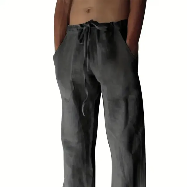 Pantaloni de bumbac pentru bărbați cu croială largă, monocromi, cu picioare largi, ușori, potriviți pentru primăvară, vară, fitness și yoga