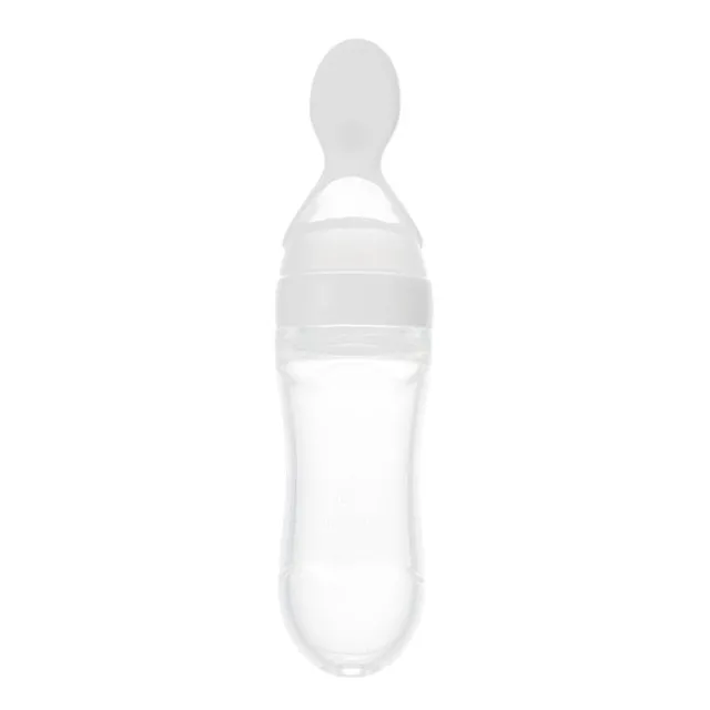Pohodlná příjemný stylová silikonová láhev s vbudovanou lžičkou pro jednoduché krmení