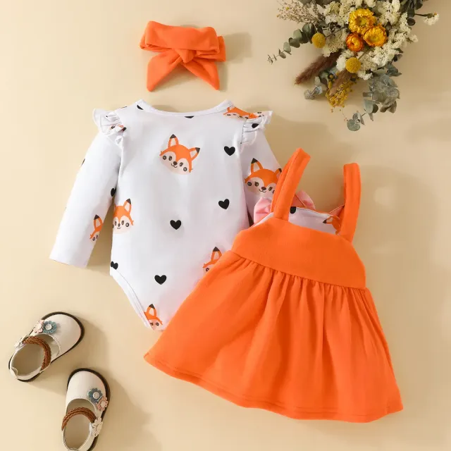 Children's Autumn Clothes Cute Animal Pattern Long Sleeves Rompers and Skirts With Headband Autumn Outfits