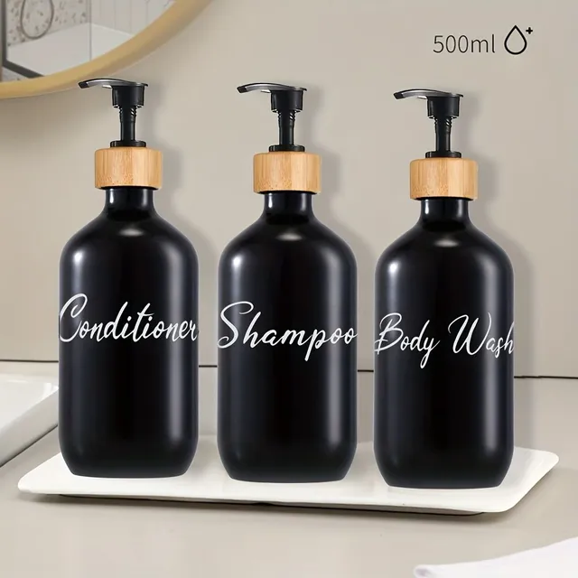 Black dispensers for shower gel, shampoo and conditioner