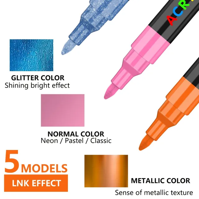 56 Colour Single-headed Set of Artistic Descriptions, Description Pen With acrylic Color, Plot 0,7 Mm, Ink On the Water Base, Non-toxic, Waterproof And Fast-Fasting, Can be Painted On Surfaces Wood, Stone, Paper, Glass, DIY Crafts And More, Coloring, Colo