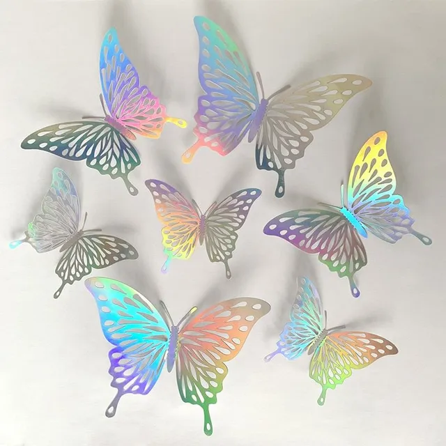 Set of 3D adhesive butterfly stickers on the wall - different colors