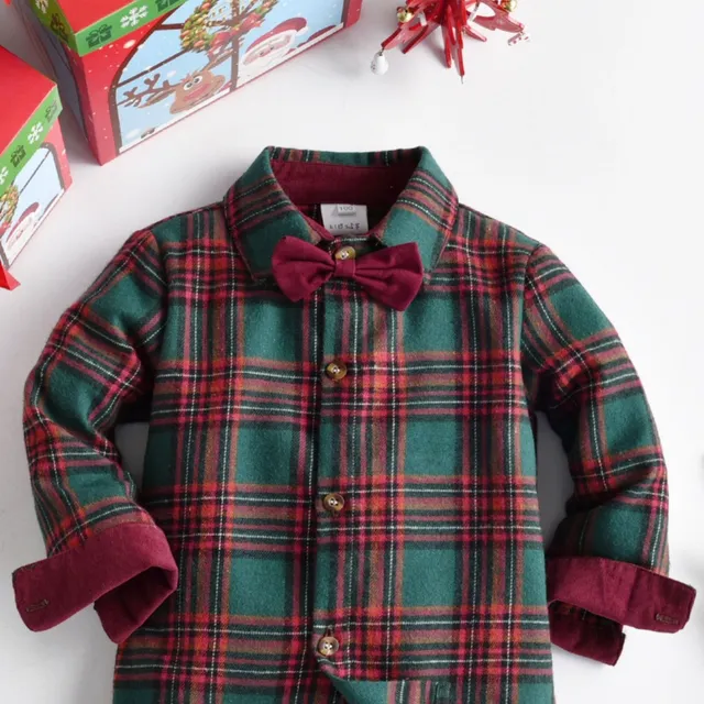 Conjunto de dos piezas para niños de algodón puro - camisa con cuello y pantalones con tirantes