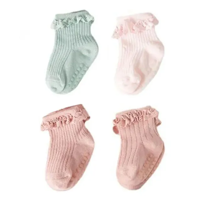 Baby cotton anti-slip socks in autumn and winter with baby and toddler ruffles, 4 pairs