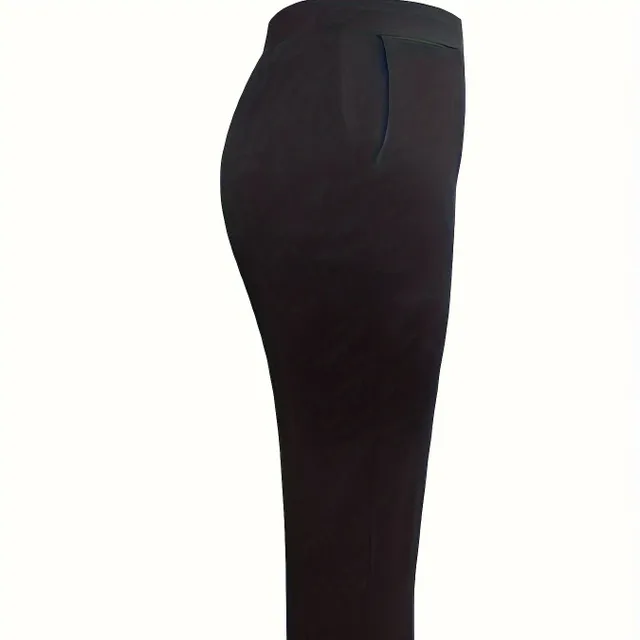 Elegant trousers with high waist for full-slim women - elastic waist, slightly elastic, straight pants, with pockets