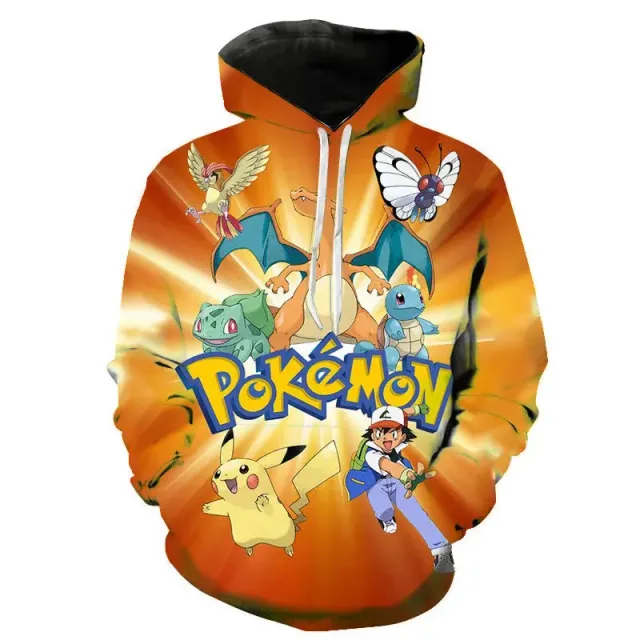 Sweat à capuche unisexe élégant avec imprimé kangourou et Pokémon Pikachu