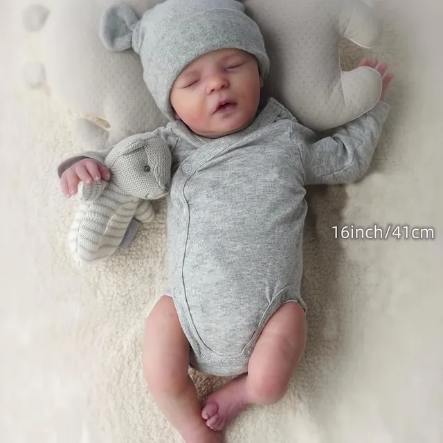 Handmade reborn doll 41 cm vinyl with closed eyes, realistic and suitable as a gift for society