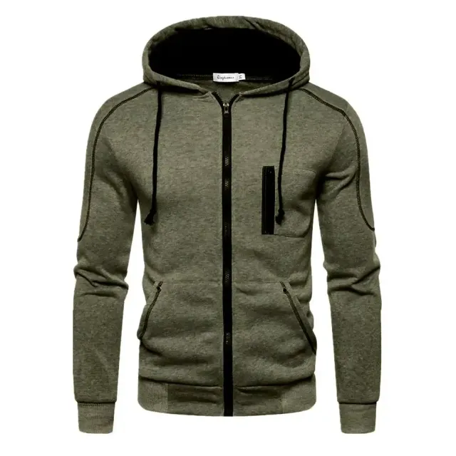 Men's modern sweatshirt with hood, zipper, long sleeve and colorful patterns