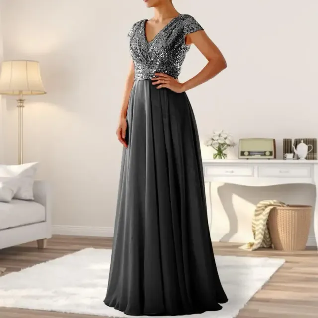 Women's fashionable maxi dress with v-neck, sequins and chiffon for prom