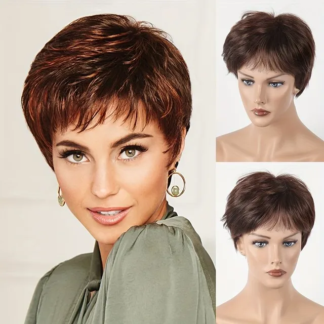 Short wig for women - natural synthetic hair with asymmetrical bangs