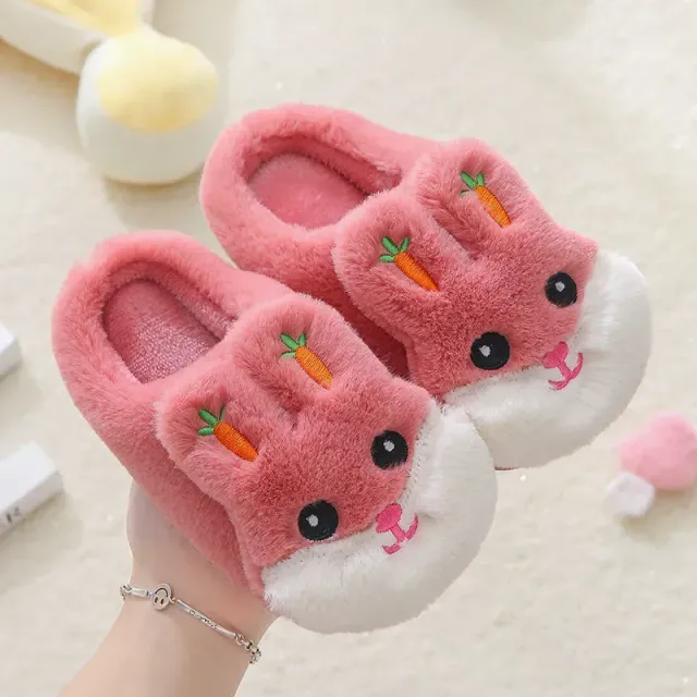 Children's winter home slippers with rabbit motif and impenetrable sole for girls and boys