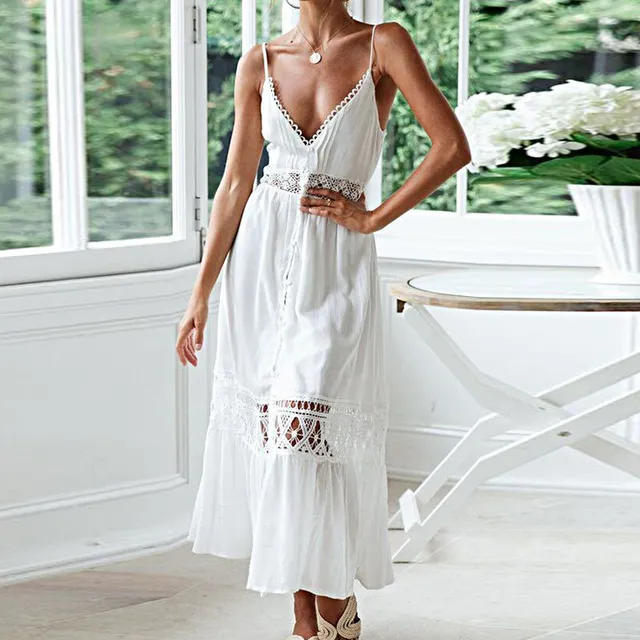 Robe longue boho blanche pour femme Luisa