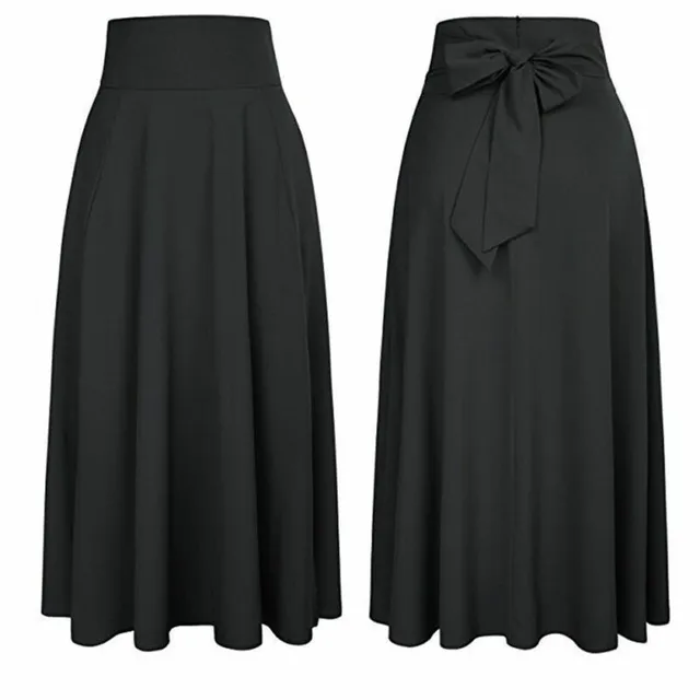 Women's fashion long A-line skirt with pocket and tied bow