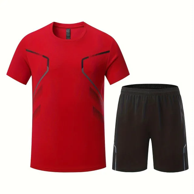 Men's two-piece summer set - T-shirt with short sleeve and round neckline + shorts - trendy holiday and exercise clothes