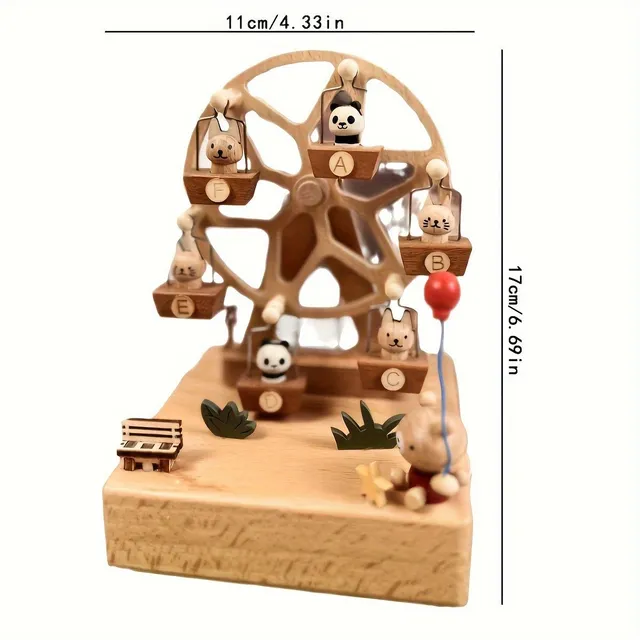 Wooden music box with moving carousel and pets