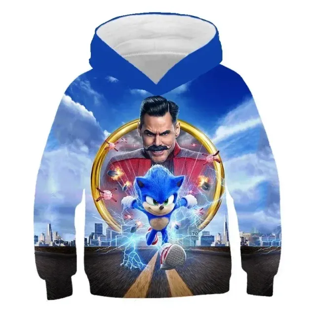 Hanorac unisex pentru copii cu glugă și imprimeu 3D cu Sonic