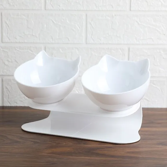 Cute unique cat food bowls white-double