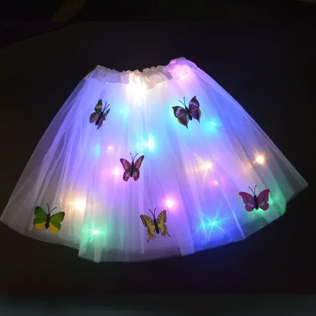 Detská svietiace sukňa zdobená motýlik white-skirt