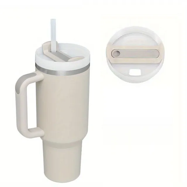 Stainless steel portable thermo mug with straw in different colours