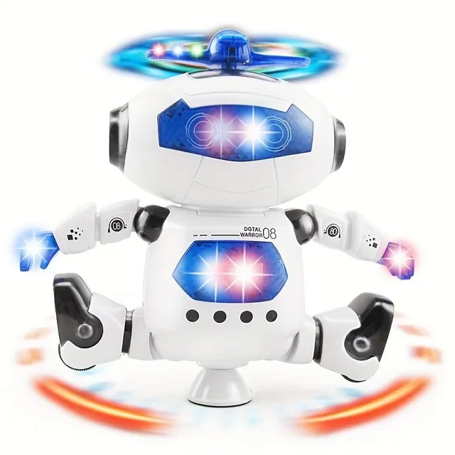Robot dansator și mersător cu muzică și lumini - Rotire 360° - Jucărie distractivă pentru copii de la 3 ani